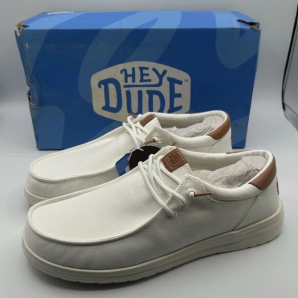 NEW WITH BOX Hey Dude Paul Canvas Casual Shoes in Men's Size 11 - White - Picture 1 of 9